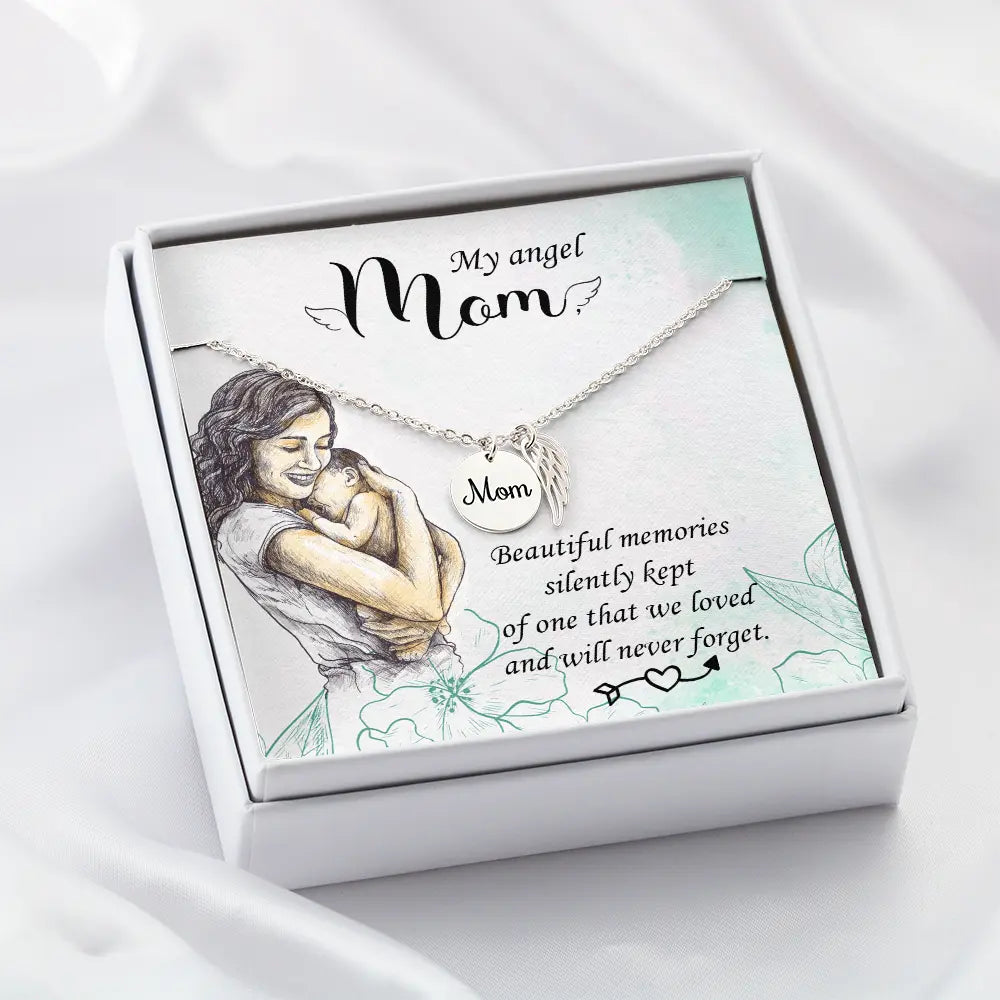 Angel Mom Memorial Necklace - Remembrance Jewelry - Charmed Gift Co